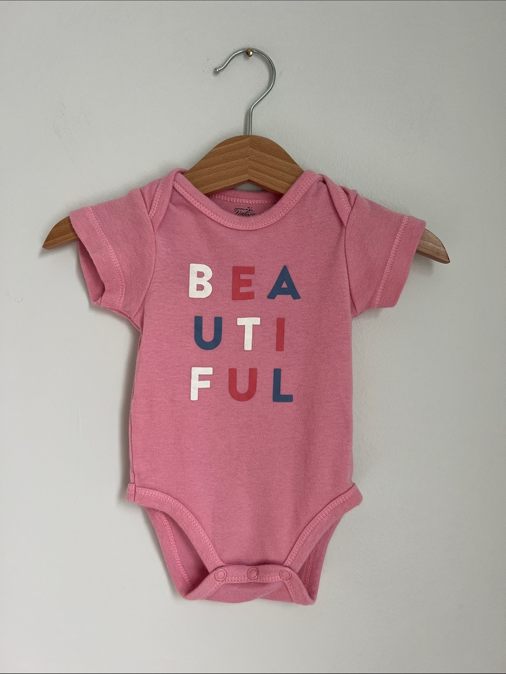Touched By Nature | 100% Organic Cotton Pink "Beautiful" Baby One-Piece Sz NB